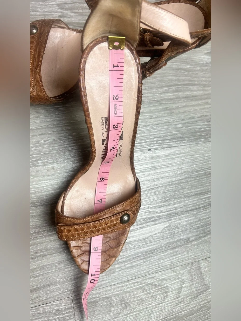 Salvatore Ferragamo Vintage Brown Snakeskin Platform High Heel Strappy 7.5 B
